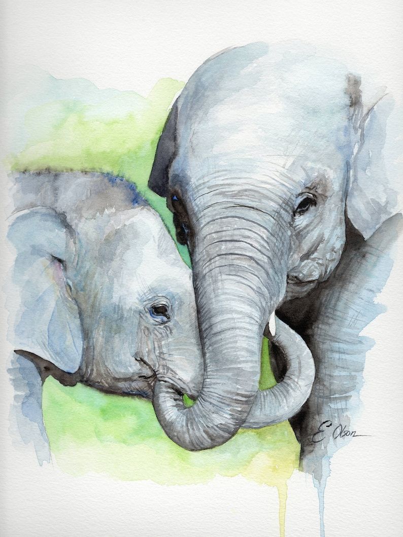 Original Watercolor Elephant Elephant Wall Art Nursery | Etsy For Most Recently Released Elephants Wall Art (Gallery 20 of 20)