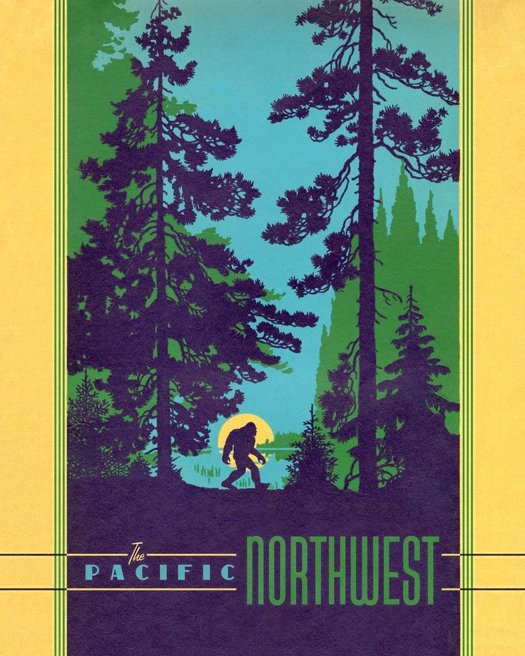 Pacific Northwest Print Bigfoot Poster Vintage Nw Wall Art | Etsy With Regard To 2017 Northwest Wall Art (View 6 of 20)
