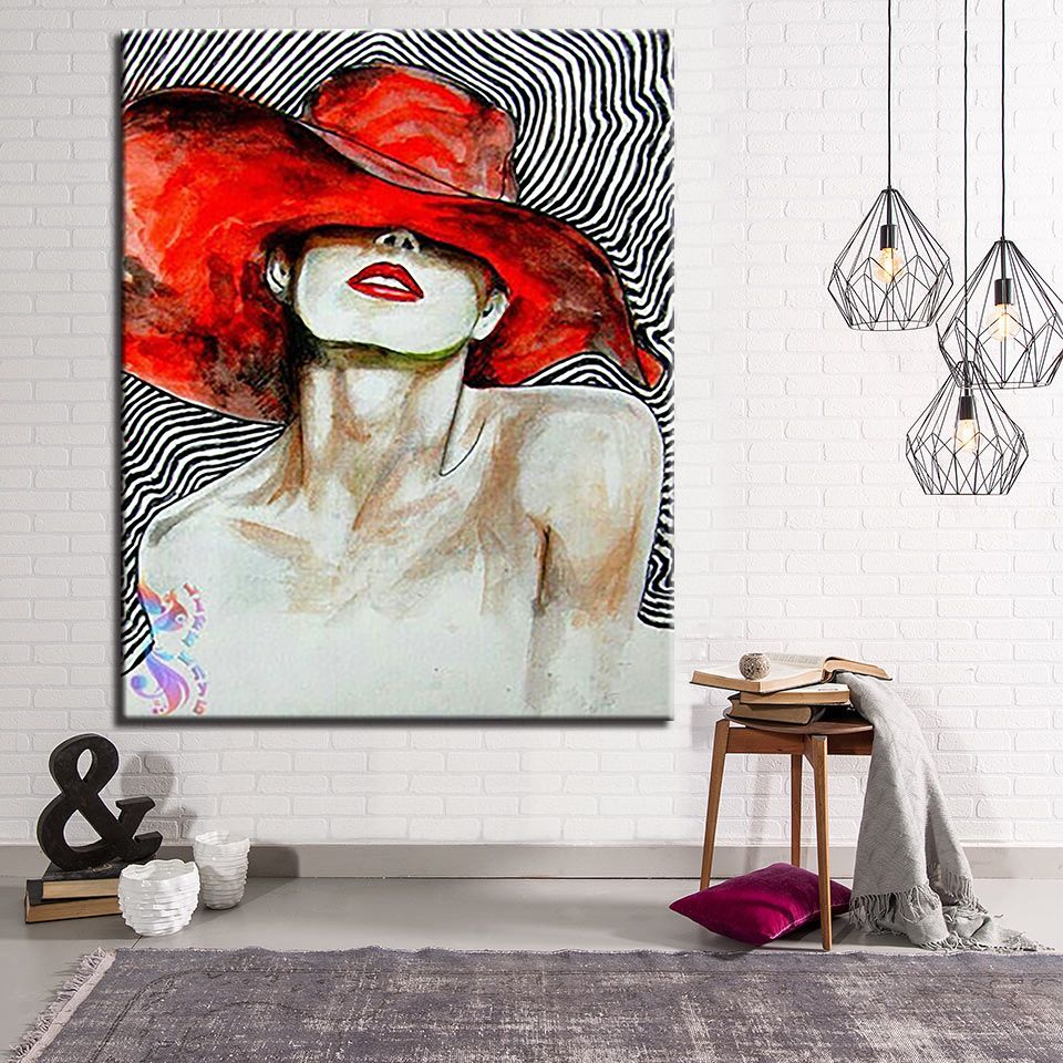 Paintingnumbers Diy Digital Hand Paint Pretty Red Hat Girl Oil With Regard To Best And Newest Lady Wall Art (View 5 of 20)