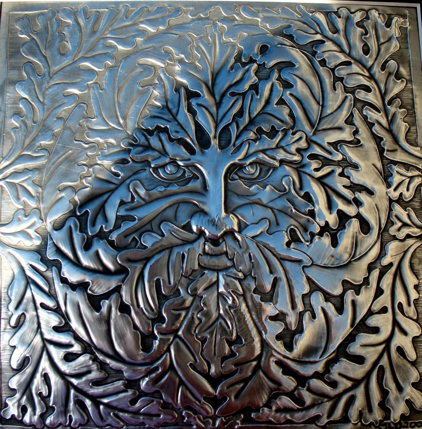 Pewter Green Man Of The Oaks Original Metal Wall Art | Etsy Intended For 2017 Pewter Metal Wall Art (View 1 of 20)