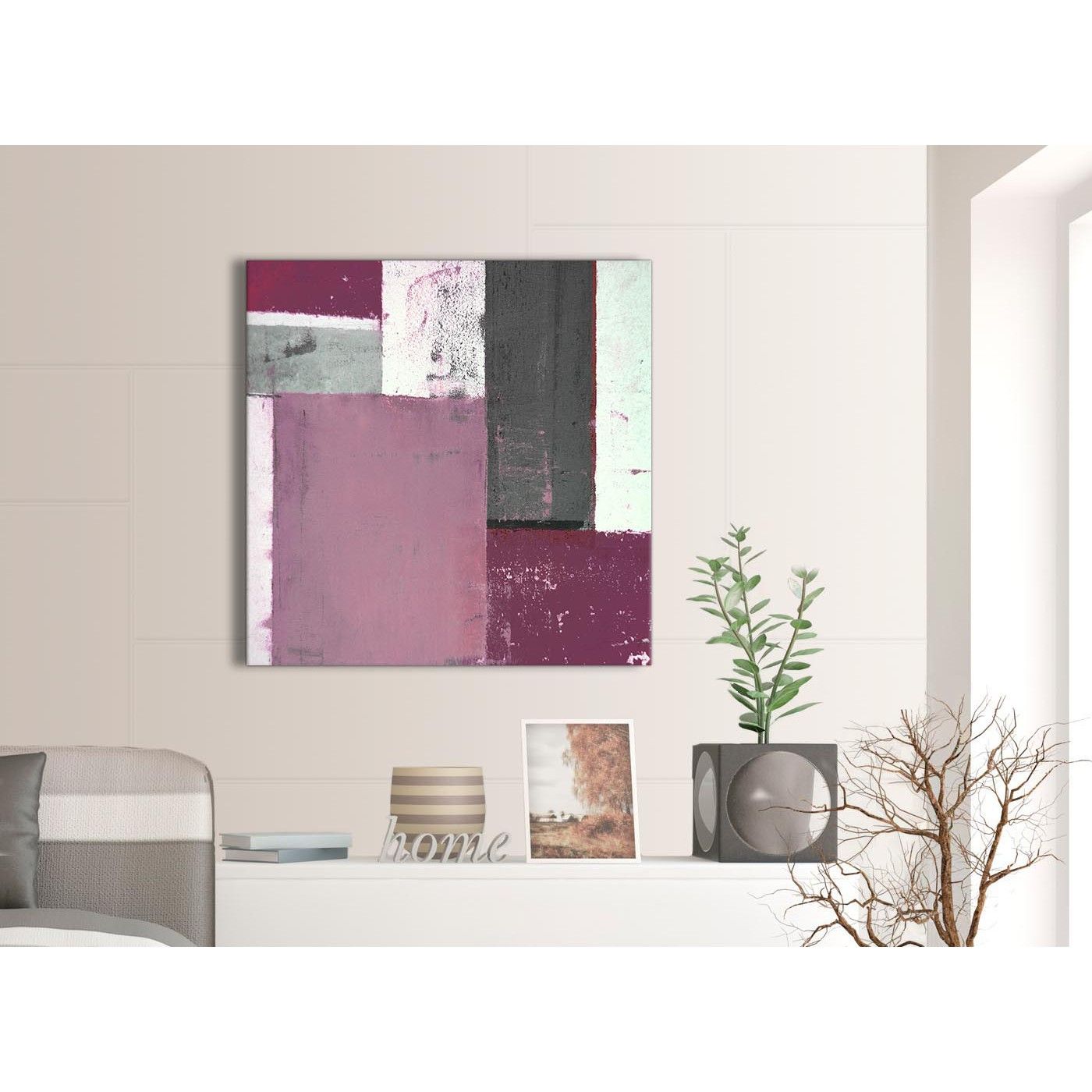 Plum Grey Abstract Painting Canvas Wall Art Picture – Modern 79cm Inside Most Recently Released Square Canvas Wall Art (View 8 of 20)