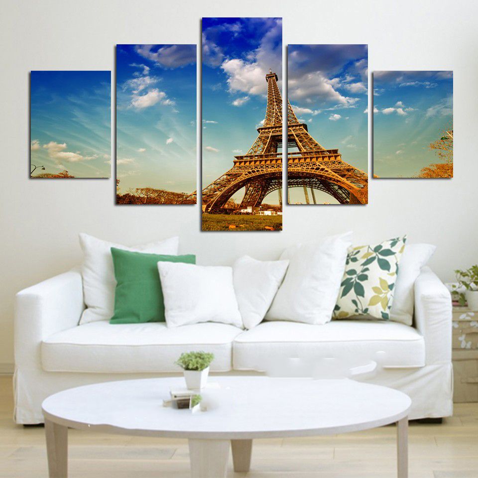Poster Modern Print Painting Modular Home Decor 5 Panel Eiffel Tower Intended For Most Current Tower Wall Art (View 9 of 20)