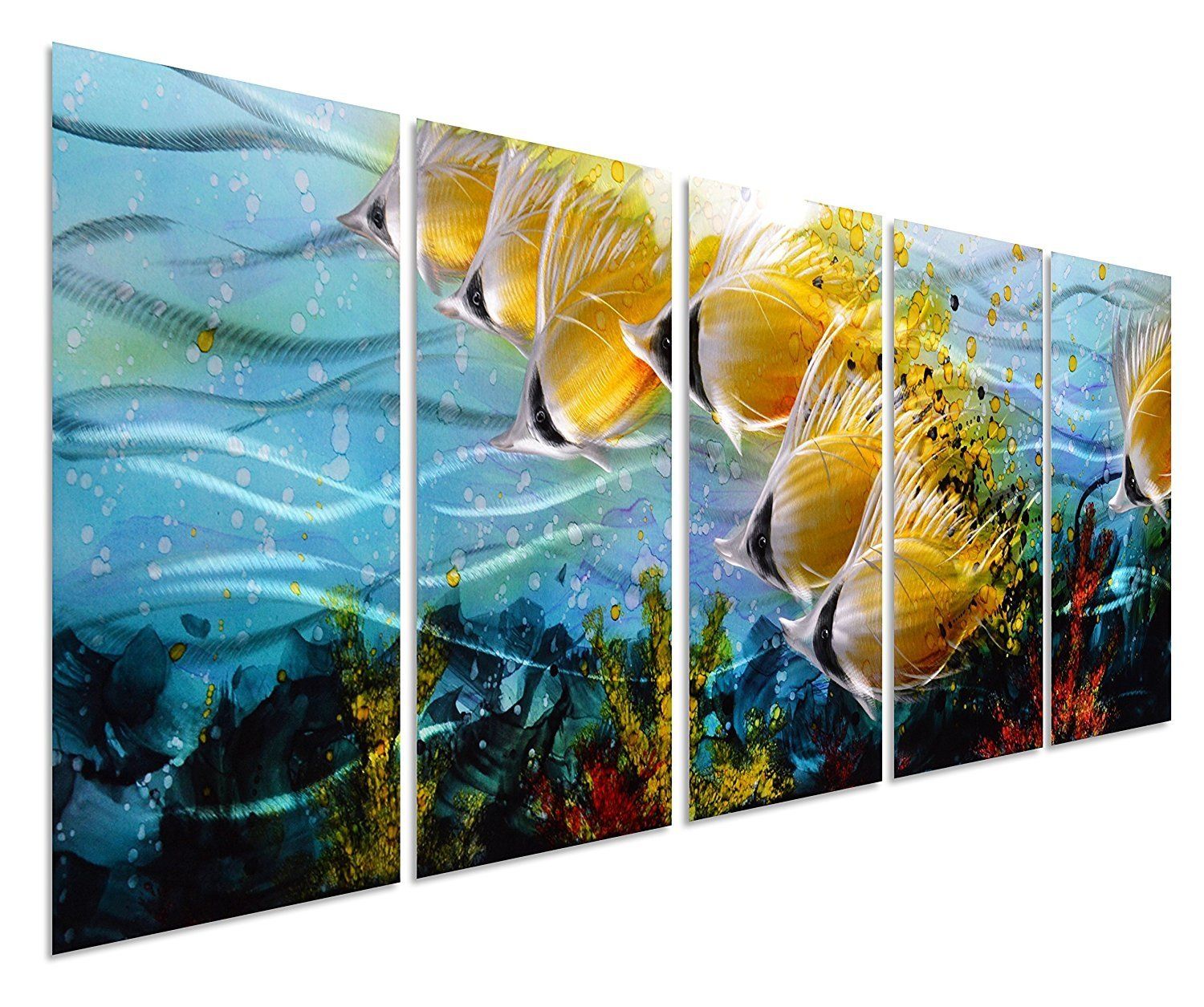 Pure Art Colorful Tropical School Of Fish Metal Wall Art, Purple With Regard To Best And Newest Fish Wall Art (Gallery 20 of 20)