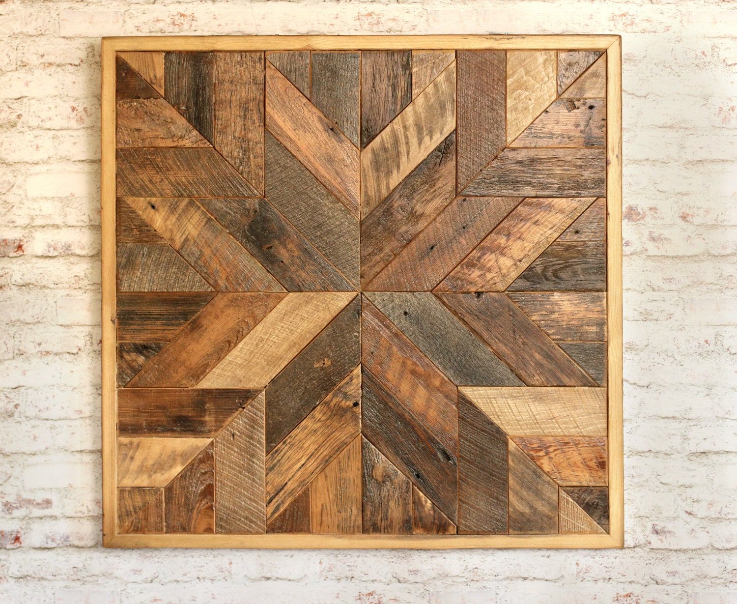 Reclaimed Wood Quilt Square 36 Inch Geometric Wall Art Throughout 2018 Metallic Rugged Wooden Wall Art (View 5 of 20)