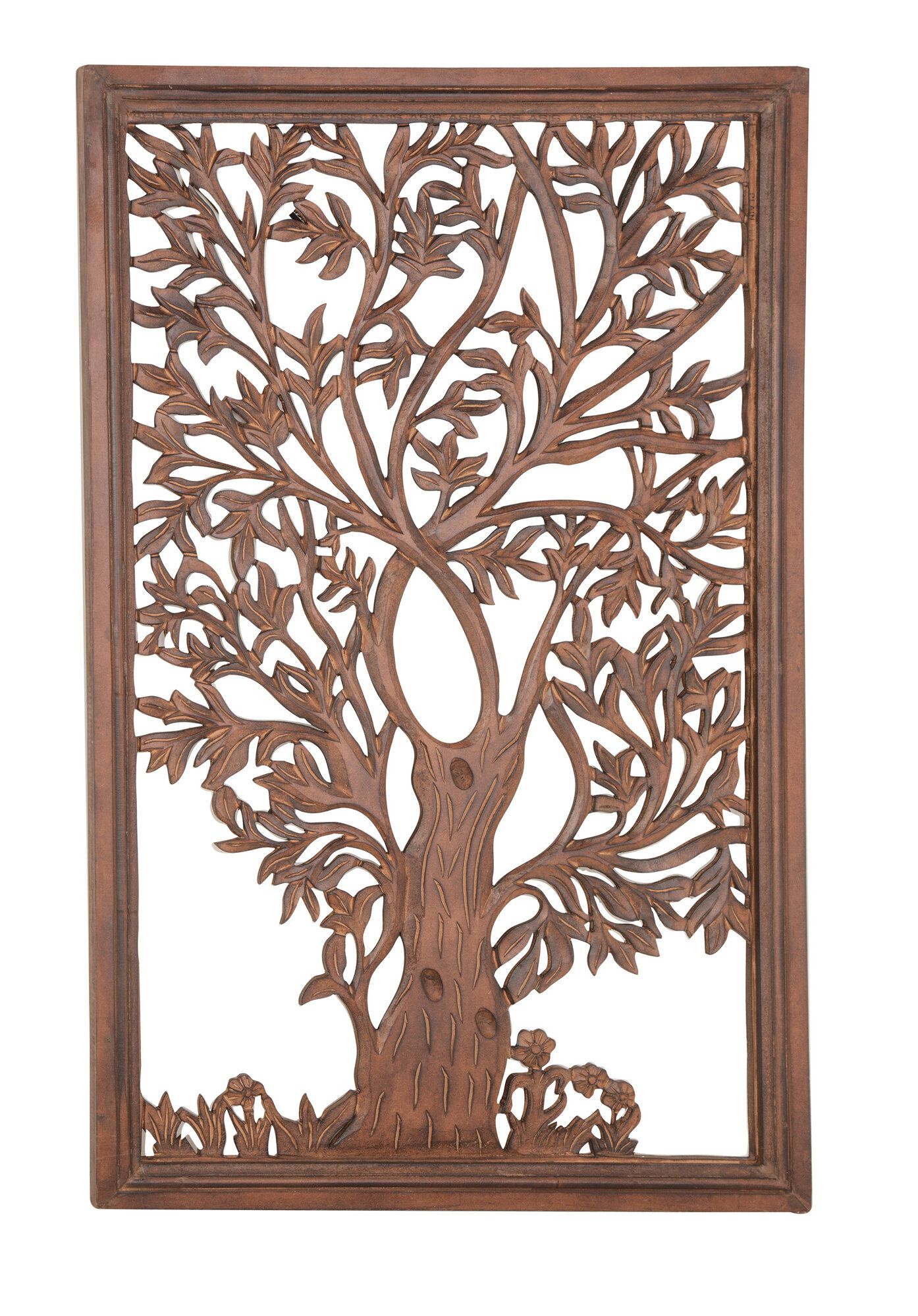 Red Barrel Studio Rectangular Wood Carved Tree Wall Decor 192463054796 For Current Rectangular Wall Art (View 2 of 20)