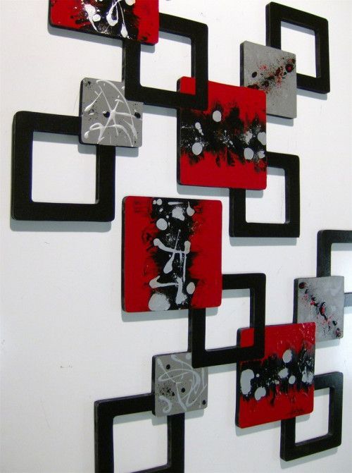 Red Black Gray Geometric Squares Wall Sculpture Wall Hanging Over 4ft Pertaining To Best And Newest Square Black Metal Wall Art (View 13 of 20)