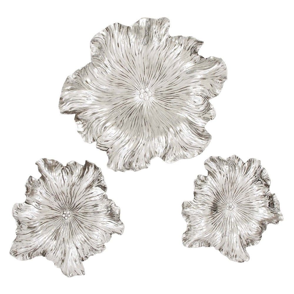 Resin Wall Flower 24 X 24 (set Of 3) – Olivia & May, Silver | Floral Within Most Recent Silver Flower Wall Art (View 17 of 20)