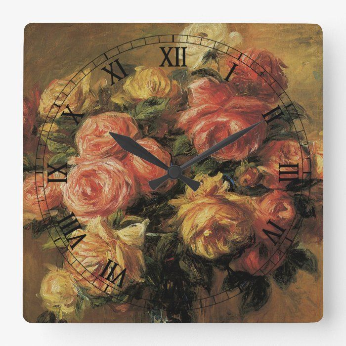 Roses In A Vasepierre Renoir, Vintage Fine Art Square Wall Clock For 2017 Antique Square Wall Art (View 19 of 20)