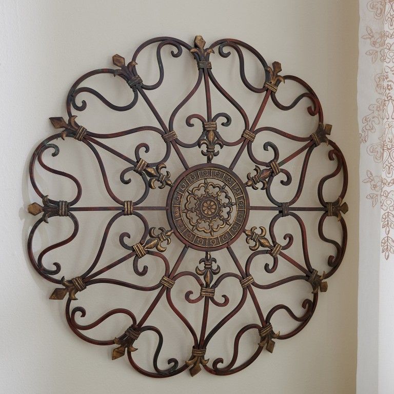 Round Wrought Iron Wall Decor Scroll Fleur De Lis Antique Vintage Decor Throughout Most Recently Released Antique Silver Metal Wall Art Sculptures (View 4 of 20)