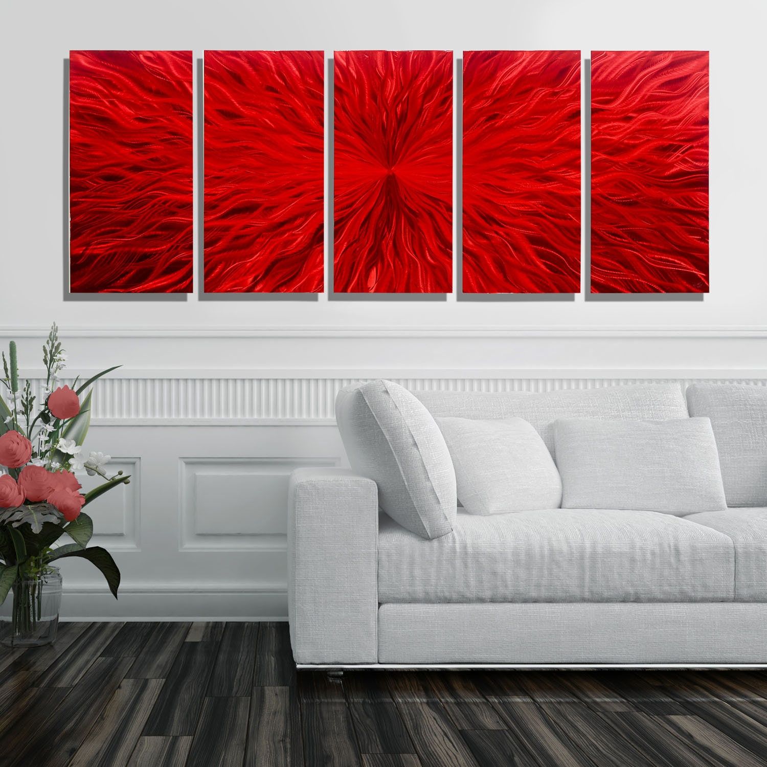 Sale Large Multi Panel Modern Metal Wall Art In Red Abstract With Current Multi Color Metal Wall Art (View 6 of 20)