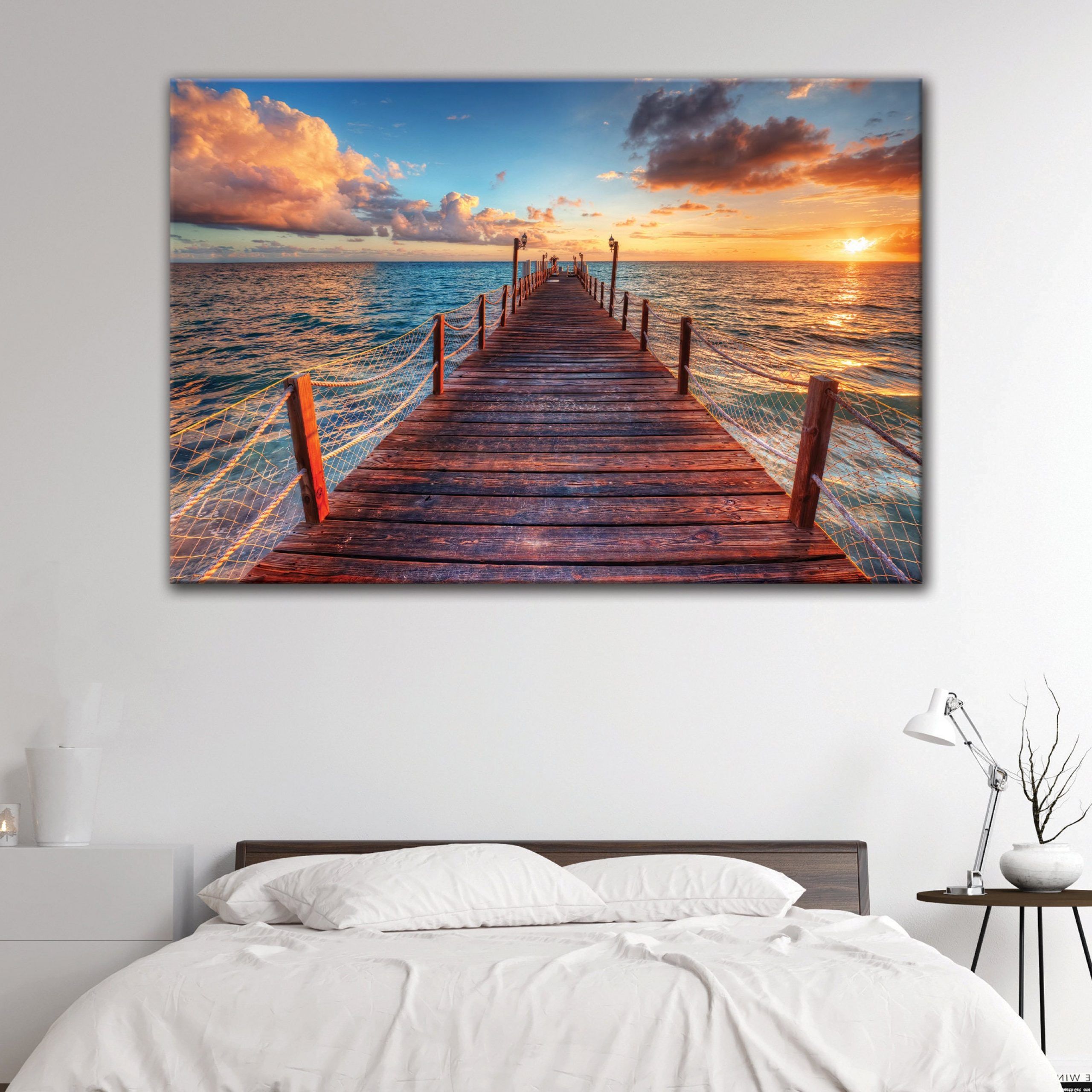 Sea Pier Wall Art 5 Panels Sea Sunrise Canvas Ocean Sunrise | Etsy For Most Current Pier Wall Art (View 1 of 20)