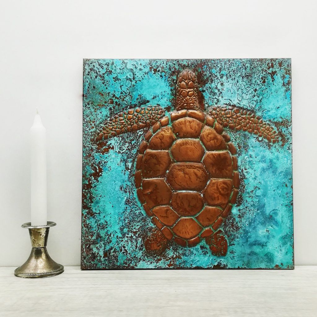 Sea Turtle Embossed Copper Wall Decor | Marine Decor | The Copper Celt For Most Current Turtles Wall Art (View 7 of 20)