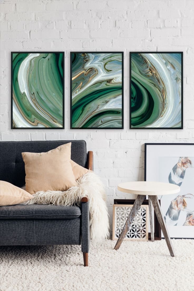 Set Of 3 Emerald Marble Gold Swirl Digital Art Prints Emerald | Etsy In Intended For Most Recently Released Swirly Rectangular Wall Art (View 5 of 20)