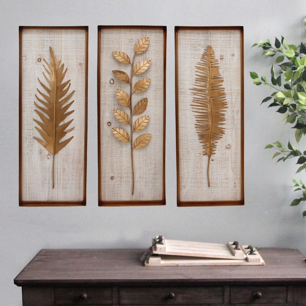 Set Of 3 Metal Fern Frond Wall Art Sculpture Vertical Panels, Bronze With Regard To Most Up To Date Bronze Metal Wall Sculptures (View 7 of 20)