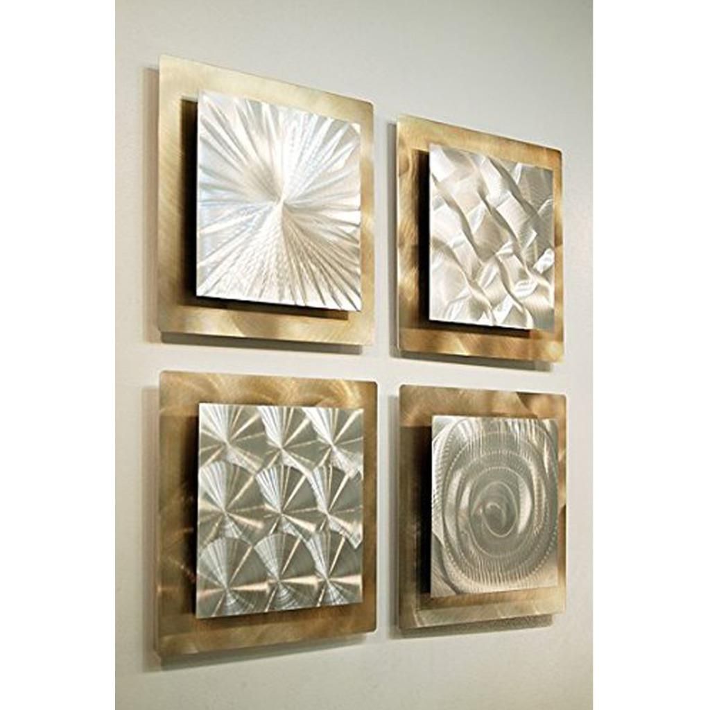 Set Of 4 – Silver & Gold Metal Wall Art Accent Sculpture Decorjon With Regard To Recent Square Black Metal Wall Art (View 4 of 20)