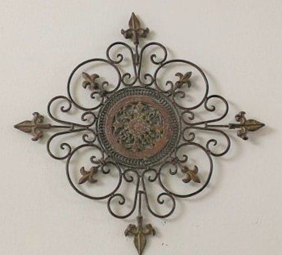 Shabby Chic Brown Metal Scroll Wall Decorthreetwigsdesigns Intended For 2017 Scrollwork Metal Wall Art (View 11 of 20)