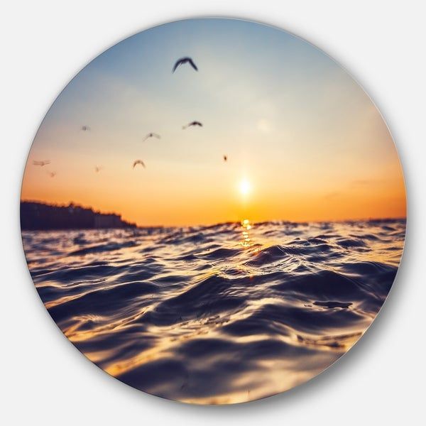 Shop Designart 'orange Tinged Sea Waters At Sunrise' Beach Disc Metal Intended For Most Popular Sunrise Metal Wall Art (View 7 of 20)