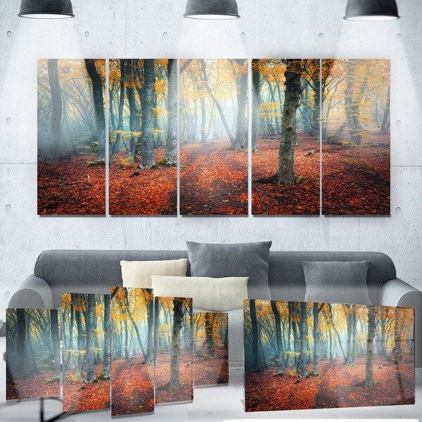 Shop Designart 'red And Yellow Autumn Forest' Landscape Photo Metal Inside Newest Autumn Metal Wall Art (View 7 of 20)