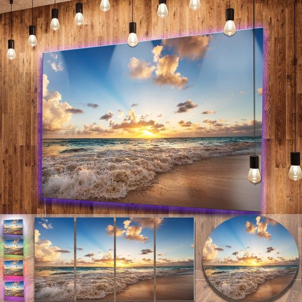 Shop Designart 'sunrise On Beach Of Caribbean Sea' Large Seashore Metal Regarding Most Recently Released Sunrise Metal Wall Art (View 20 of 20)