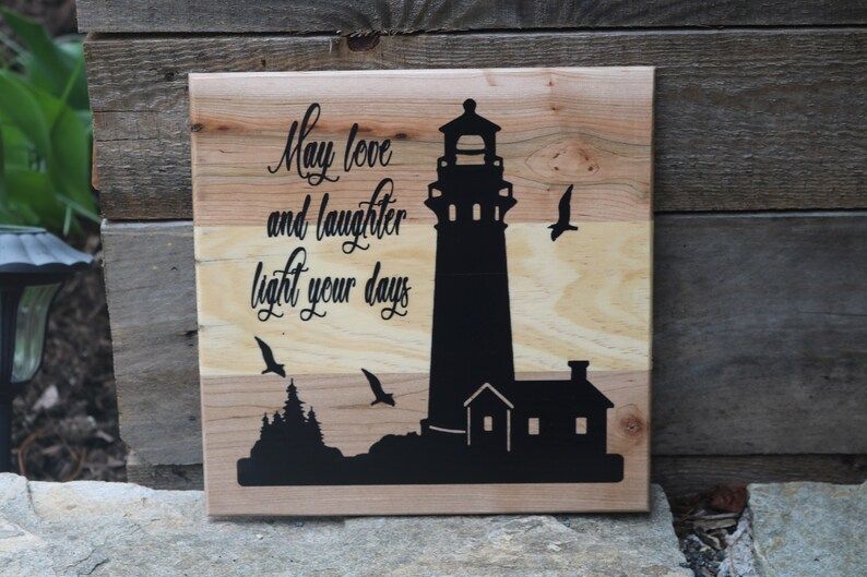 Silhouette Lighthouse Wood Sign Nautical Decor Sea Wall Decor | Etsy For Most Recently Released Silhouette Wall Art (View 11 of 20)