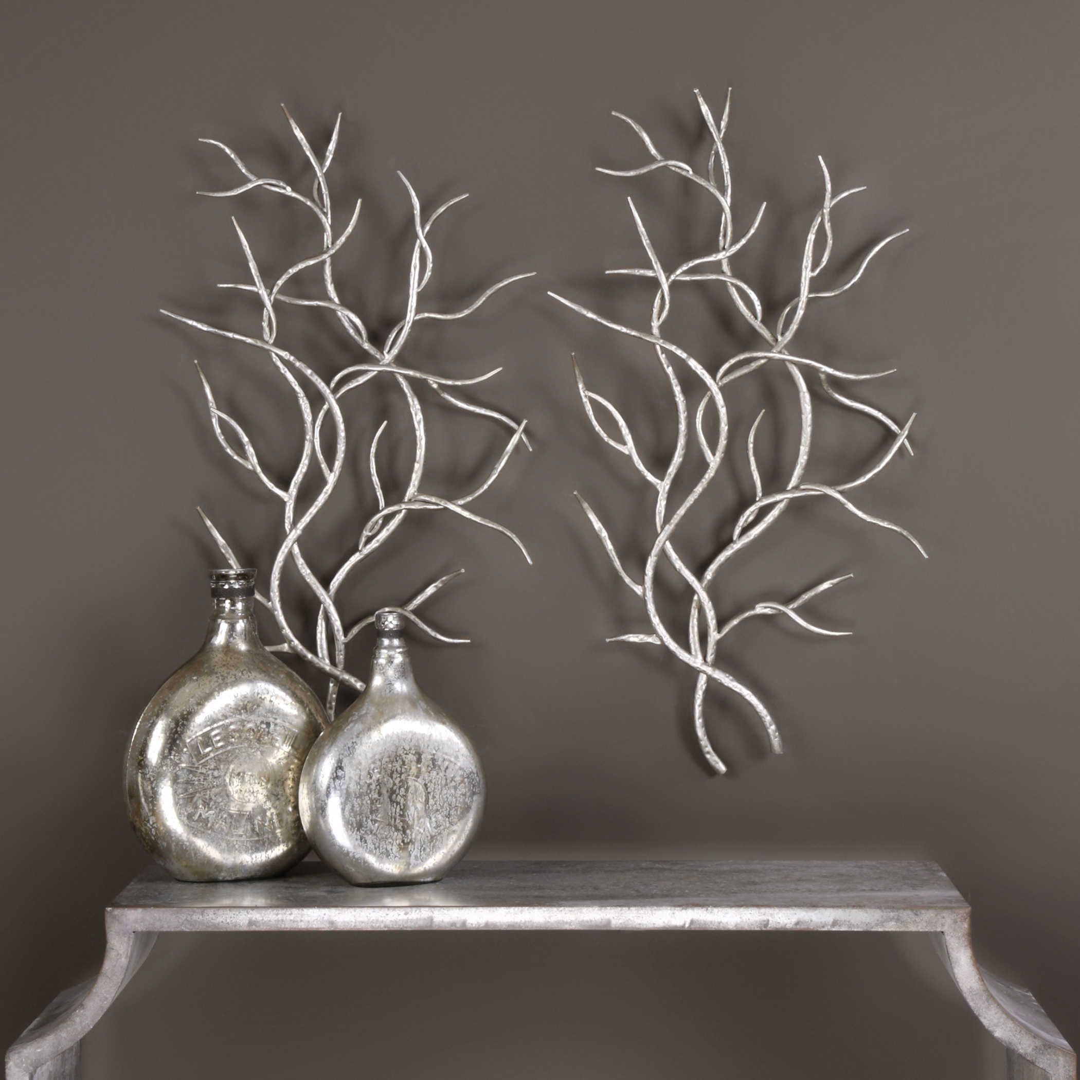 Silver Branches Metal Wall Decor, S/2 | Uttermost Within Most Popular Antique Silver Metal Wall Art Sculptures (View 12 of 20)