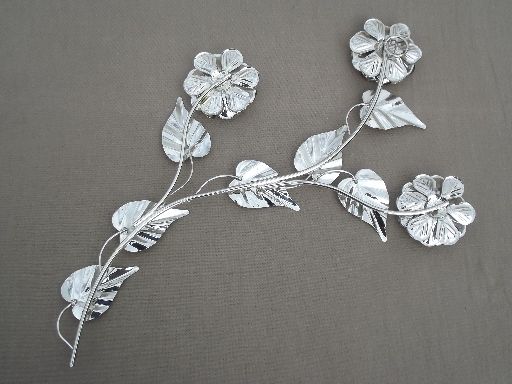 Silver Chrome Flower Wall Art, Vintage Metal Sculpture Full Blown Rose With Most Up To Date Black Antique Silver Metal Wall Art (View 7 of 20)