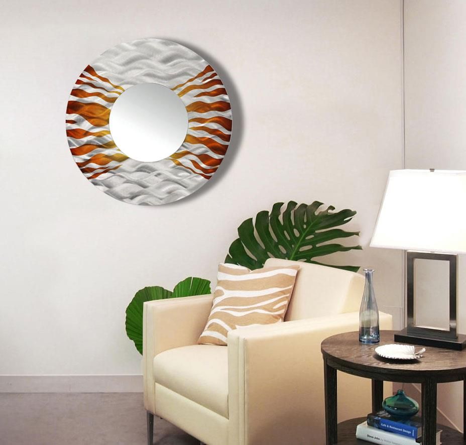 Silver/copper Contemporary Round Metal Wall Mirror Modern Art Decor Intended For Current Metal Mirror Wall Art (Gallery 20 of 20)