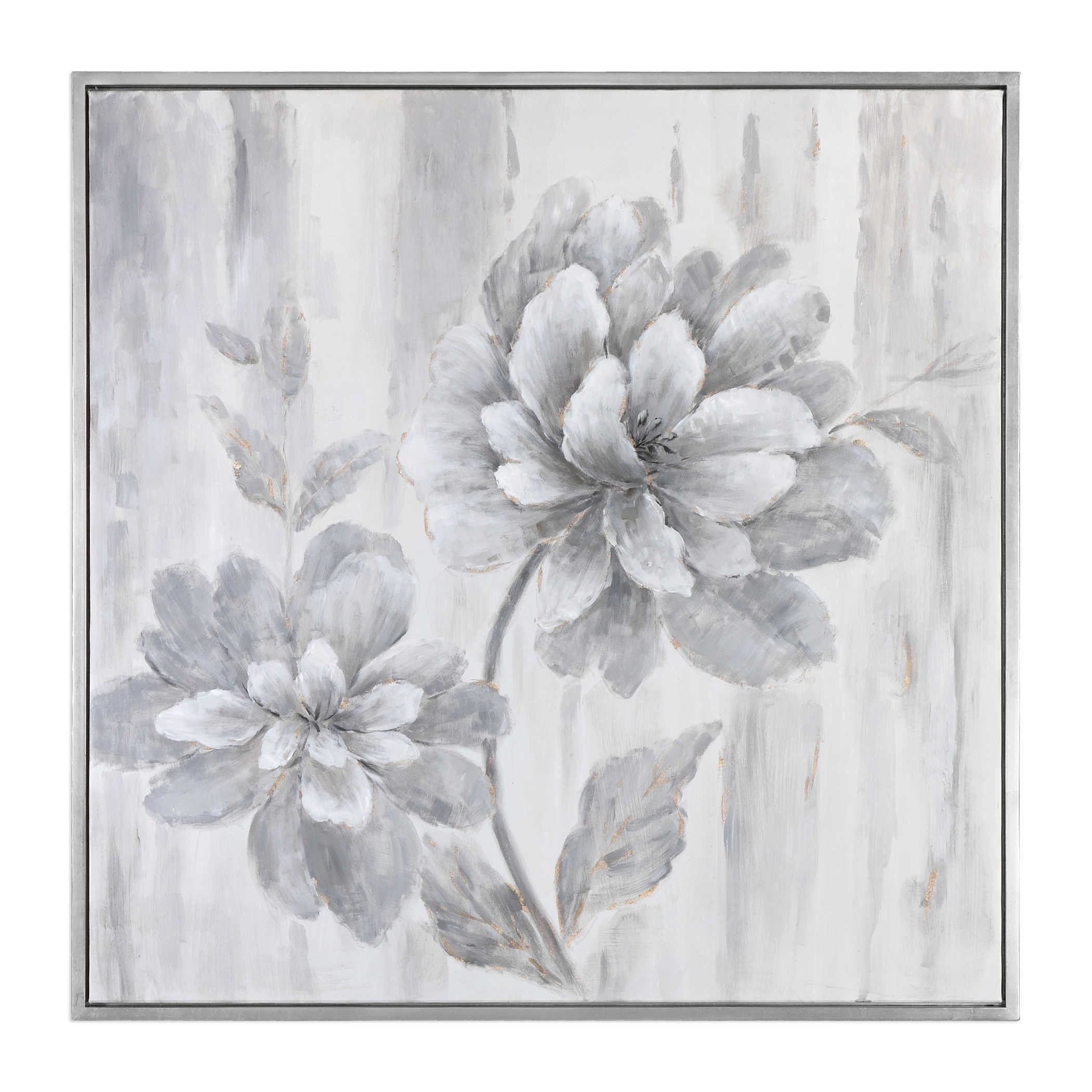 Silver Flowers Hand Painted Canvas Artwork From The Well Appointed With Regard To 2017 Silver Flower Wall Art (View 11 of 20)