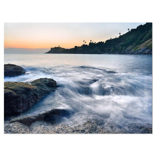 Slow Motion Sea Waves Over Rocks – Modern Seascape Glossy Metal Wall Within 2018 Ocean Waves Metal Wall Art (View 18 of 20)
