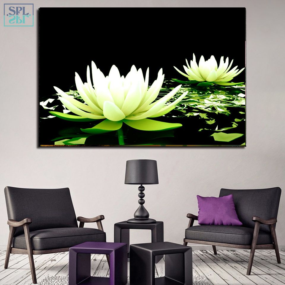 Splspl Religious Posters And Prints White Lotus Flower Canvas Painting Throughout Most Popular Zen Life Wall Art (View 14 of 20)
