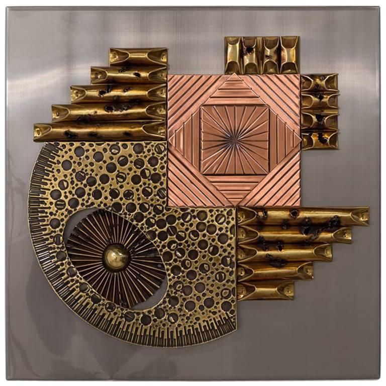 Square Brutalist Metal Wall Panel Sculpture, 1970s For Sale At 1stdibs Intended For Most Popular Square Brass Wall Art (View 7 of 20)