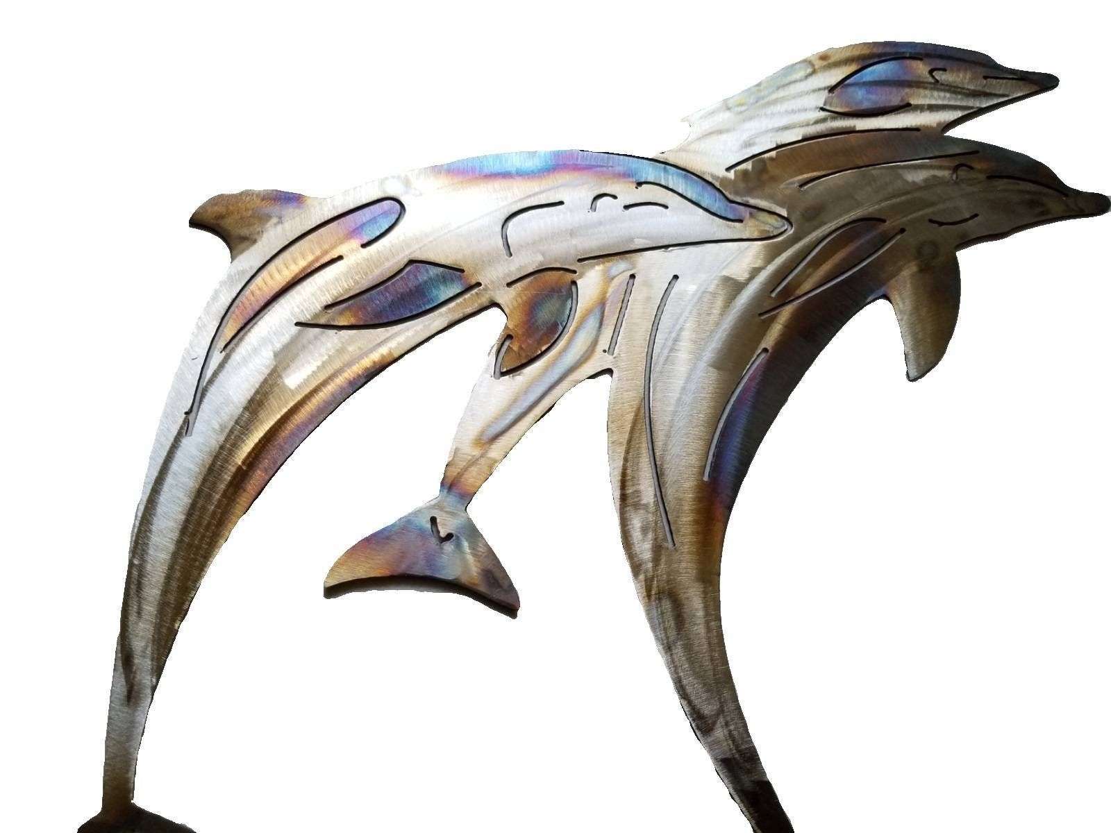 Stainless Steel Dolphin Metal Wall Art, Pod Of Dolphins, Beach House Regarding Most Recently Released Stainless Steel Metal Wall Sculptures (View 3 of 20)