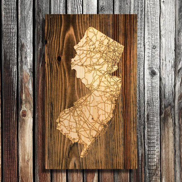 State Of New Jersey Laser Burnt Wood Map | State Of Nj Map Engraved With Regard To 2017 New Jersey Wall Art (View 7 of 20)