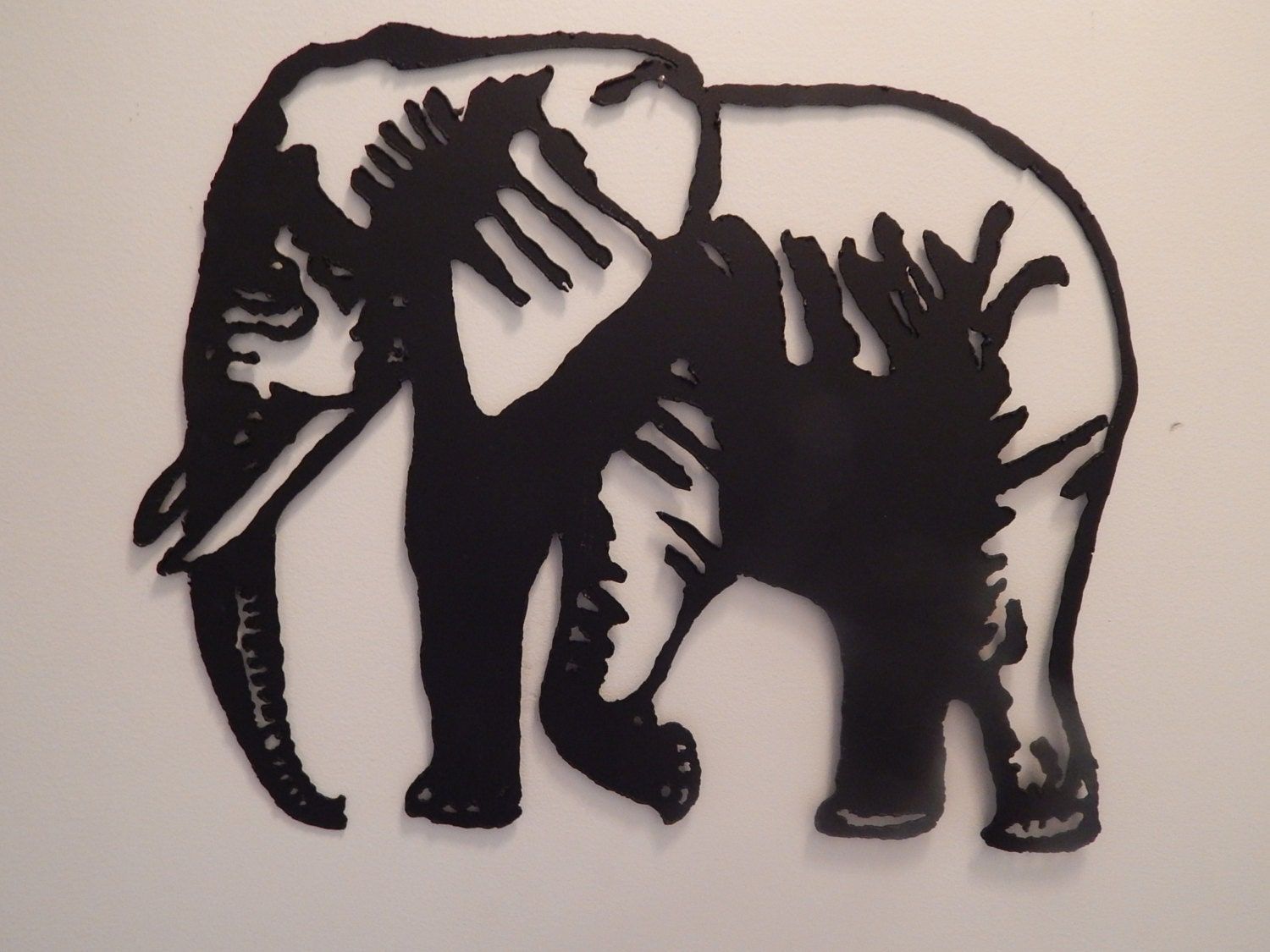 Steel Metal Art Elephant Black Flat Wall Art Sculpture Scene Intended For Most Recently Released Matte Blackwall Art (View 12 of 20)