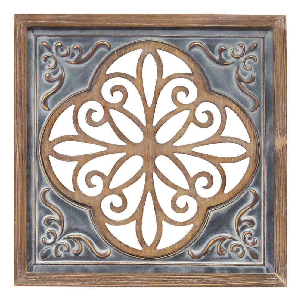 Stratton Home Decor Wood And Metal Blue Square Wall Decor S23780 – The Inside Newest Square Brass Wall Art (View 2 of 20)