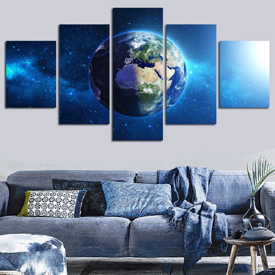 Tableau Wall Art Hd Printed Pictures Canvas 5 Piece/pcs Universe Earth Pertaining To Recent Earth Wall Art (View 2 of 20)