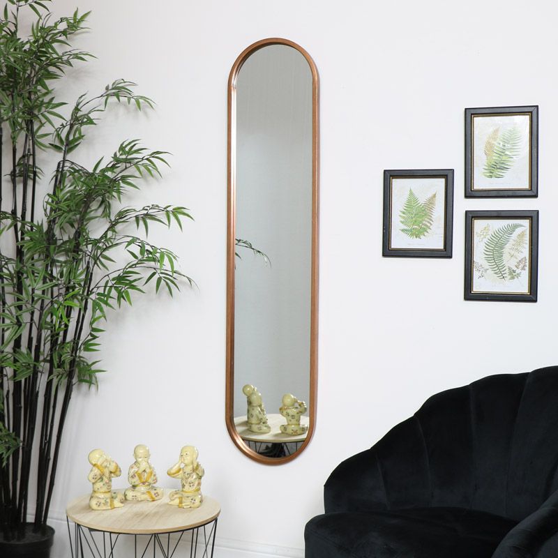 Tall Slim Gold Oval Mirror Oblong Minimlaist Scandi Home Wall Decor Art Inside Most Recent Gold Metal Mirrored Wall Art (View 4 of 20)