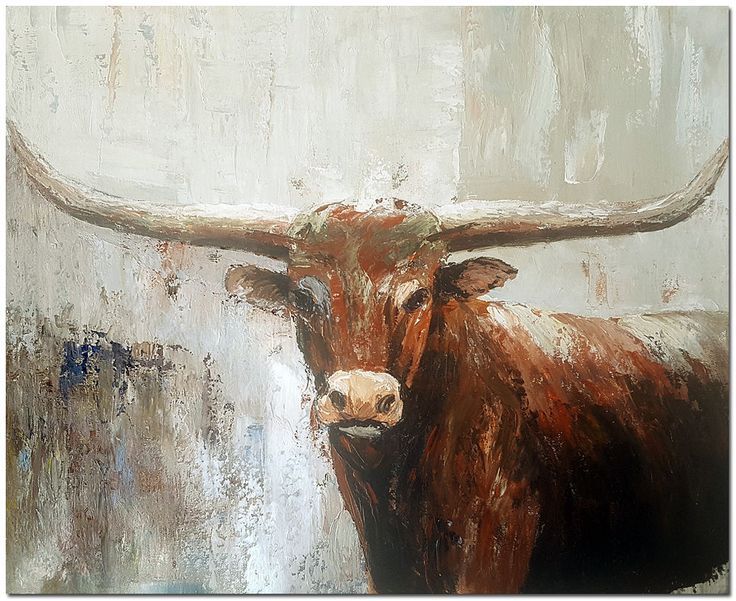 Texas Longhorn – 24x20" Hand Painted Impressionist Bull Oil Painting Regarding Recent Long Horn Wall Art (View 2 of 20)
