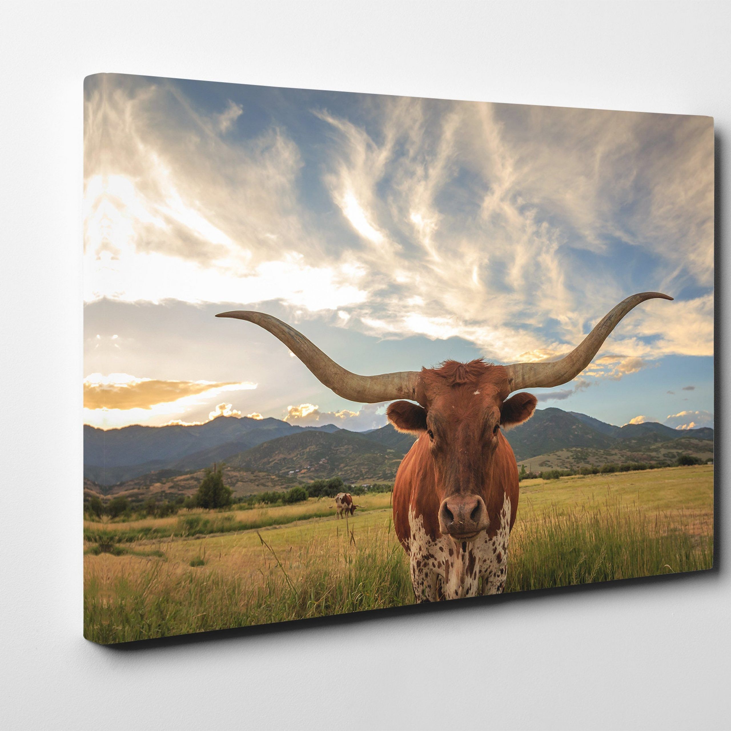 Texas Longhorn Steer Framed Canvas Leather Print/large Wall Art With Most Recently Released Long Horn Wall Art (View 6 of 20)