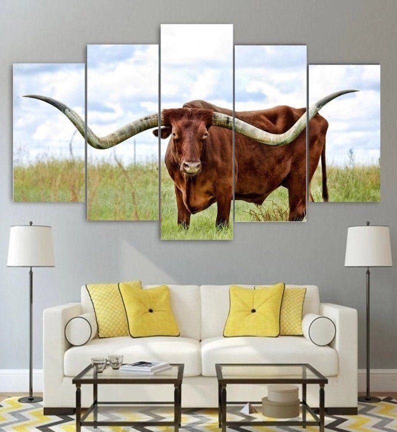 Texas Longhorn Wall Art Framed Home Decor Cow Texas Landscape Canvas Within Most Recently Released Long Horn Wall Art (View 4 of 20)