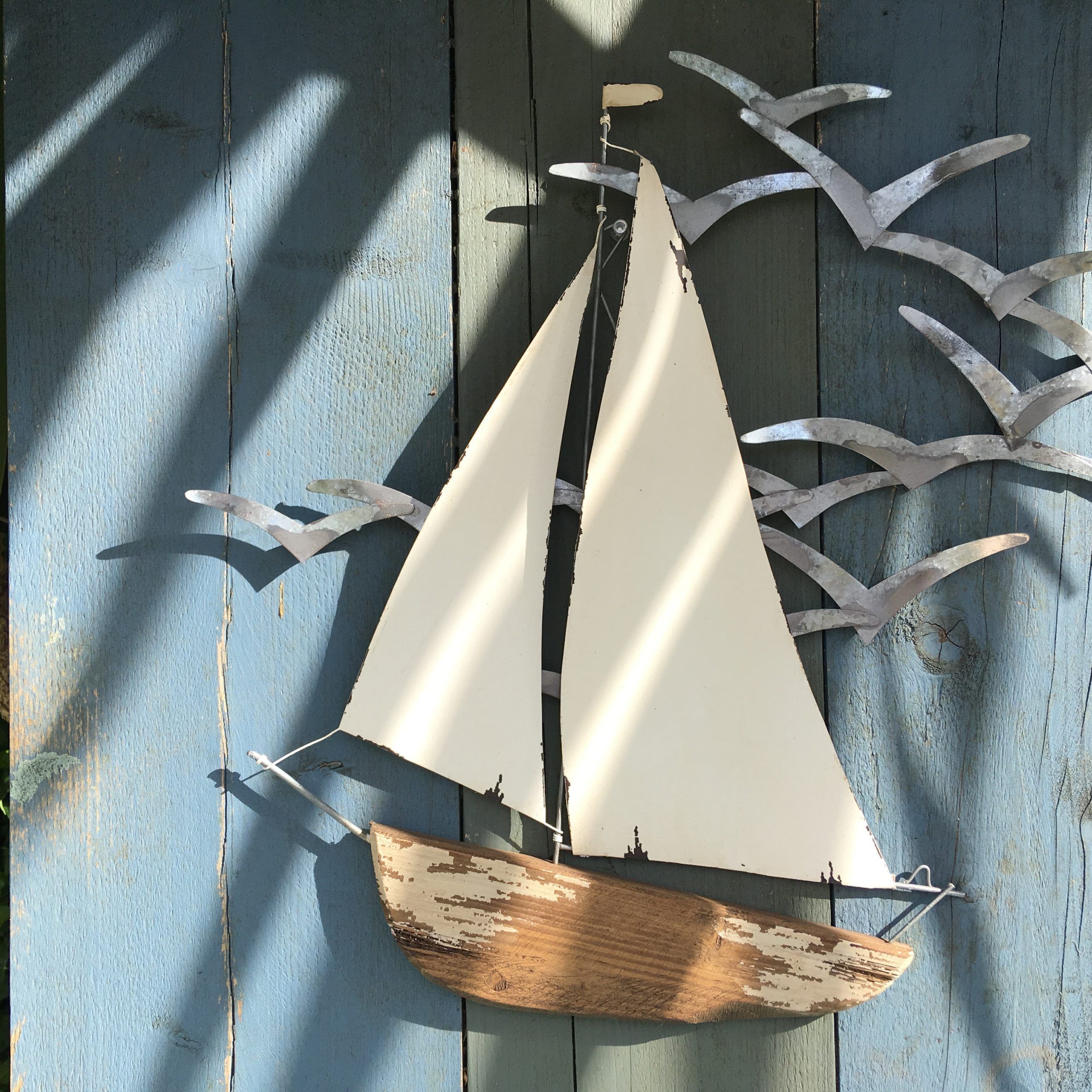 Tin And Wood Sail Boat With Seagulls Wall Art Regarding Latest Sail Wall Art (View 6 of 20)