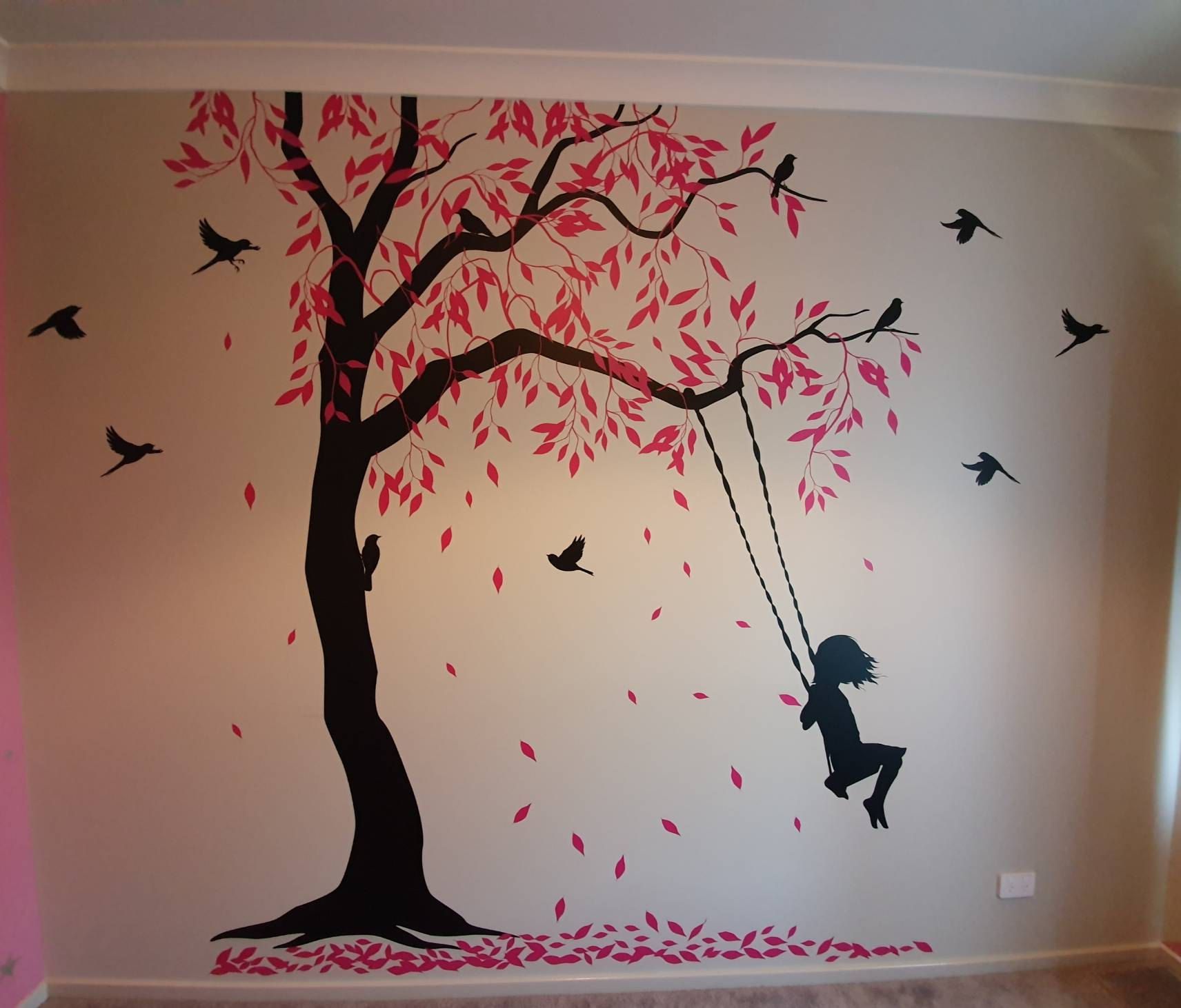 Tree Decal With Swings And Birds Large Nursery Tree Vinyl Wall Art Wall Throughout Most Current Reeder Wall Art (View 10 of 20)