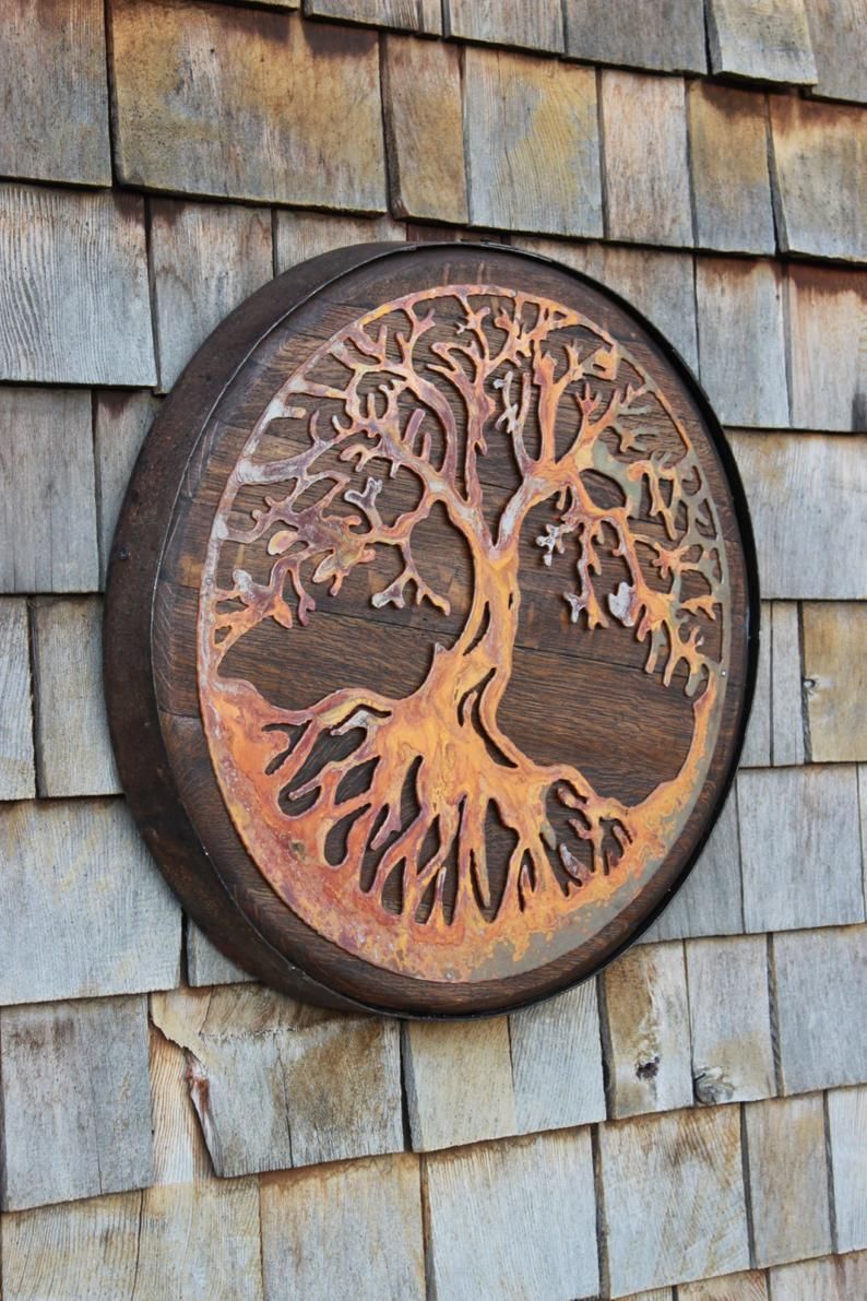 Tree Of Life On Whiskey Barrel Head/top Custom Rusted Metal | Etsy In Throughout Most Up To Date Rust Metal Wall Art (View 3 of 20)