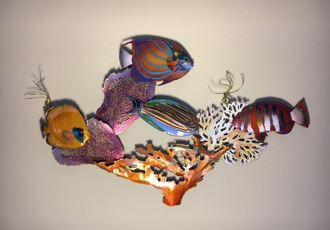 Tropical Fish Scene Metal Wall Art Sculpturebovano Of Cheshire On With 2018 Bronze Metal Wall Sculptures (View 4 of 20)