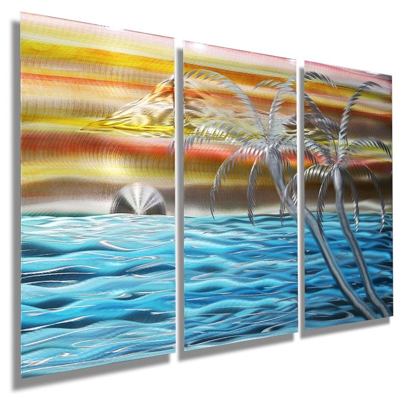 Tropical Metal Wall Art Multi Panel Wall Art Ocean Abstract | Etsy In Latest Ocean Metal Wall Art (View 17 of 20)