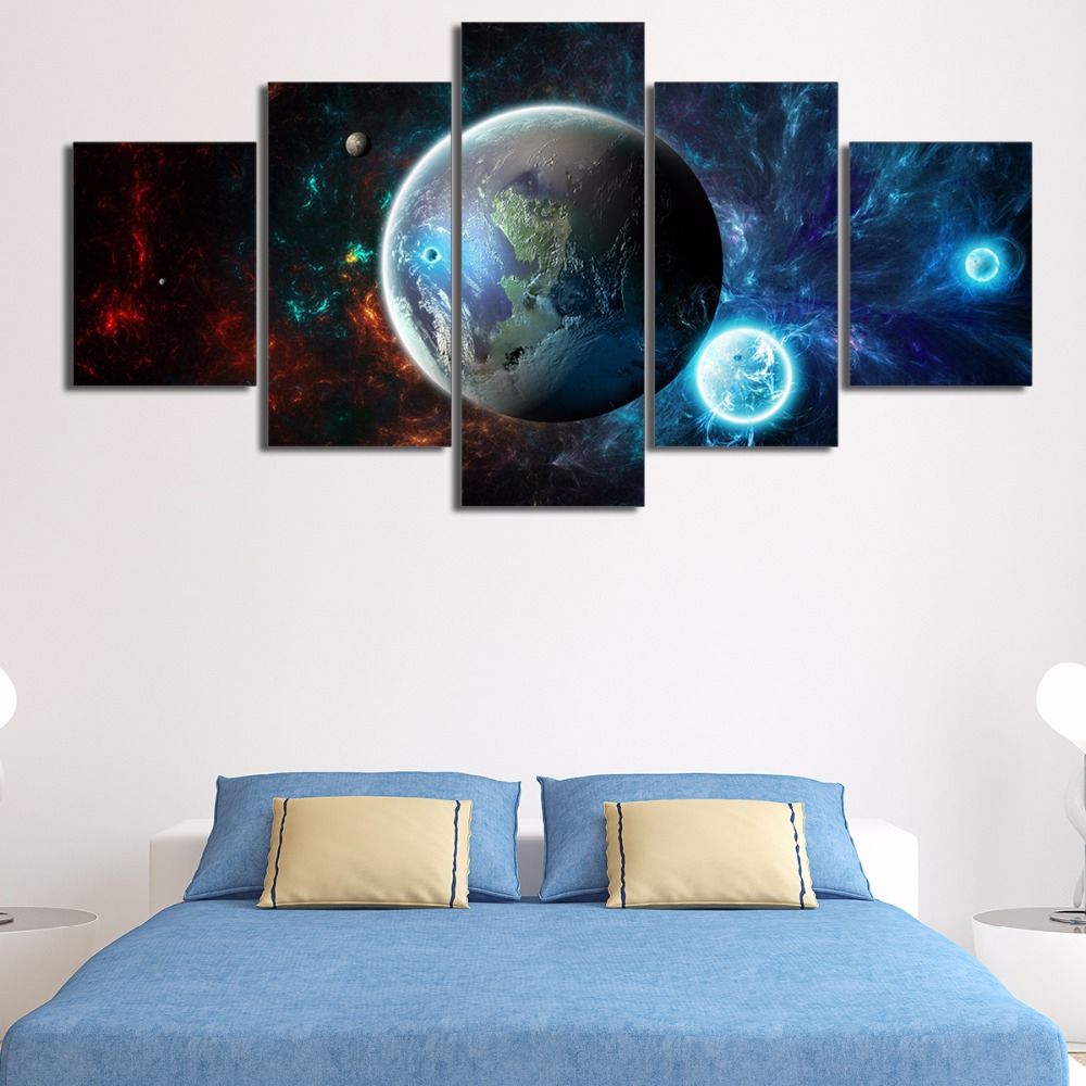 Unframed 5pcs Hd Printed Space Universe Earth Home Decor For Living Intended For Best And Newest Earth Wall Art (View 1 of 20)