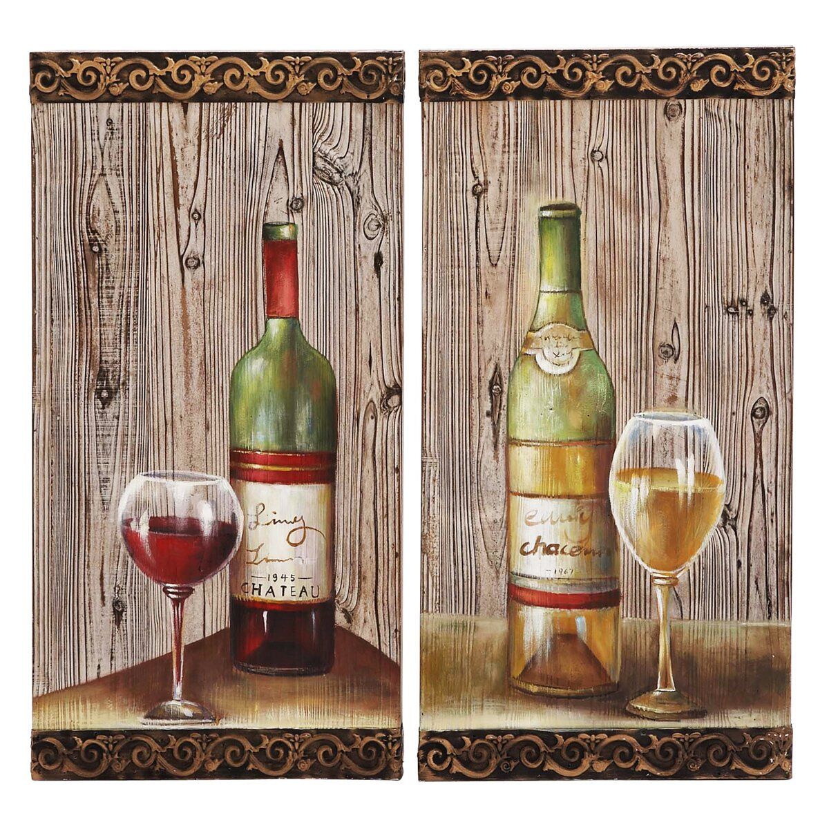 Urban Designs 2 Piece Le Chateu Wine Bottles Wood Wall Decor Set | Wayfair For Latest Wine Wall Art (View 6 of 20)
