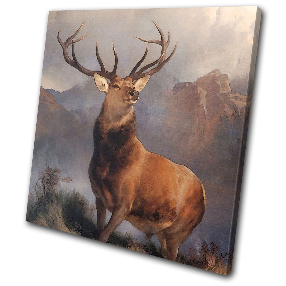 Vintage Deer Stag Monarch Animals Single Canvas Wall Art Picture Print Throughout Newest Deer Wall Art (View 10 of 20)