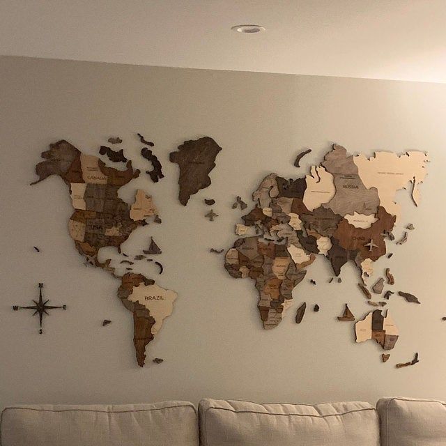Wall Decor Wooden Map World Map Travel Push Pin Map Rustic Home Wood With Latest Globe Wall Art (View 8 of 20)
