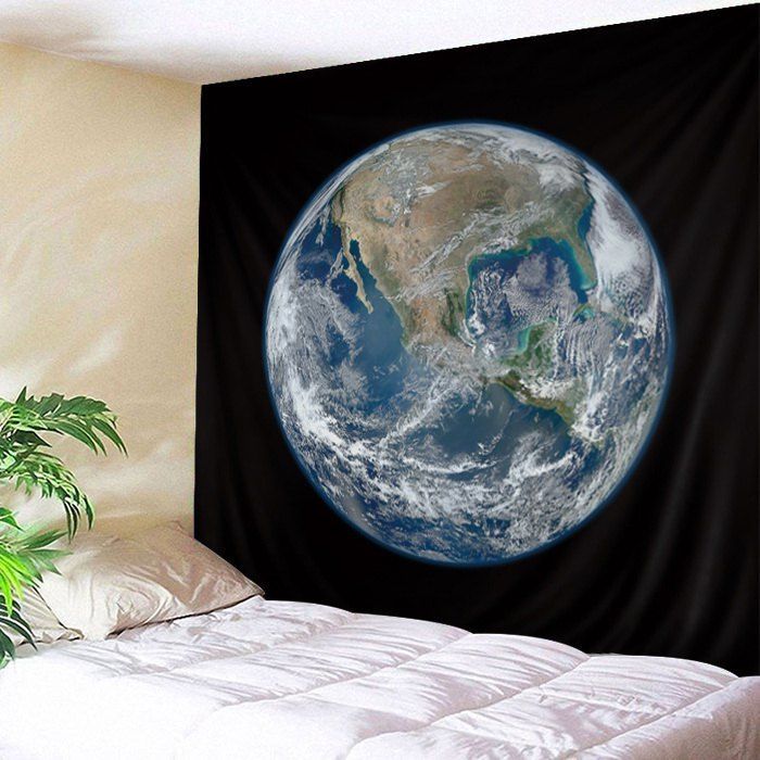 Wall Hanging Art Decor Earth Planet Print Tapestry – Black W59 Inch Inside Newest Earth Wall Art (View 4 of 20)